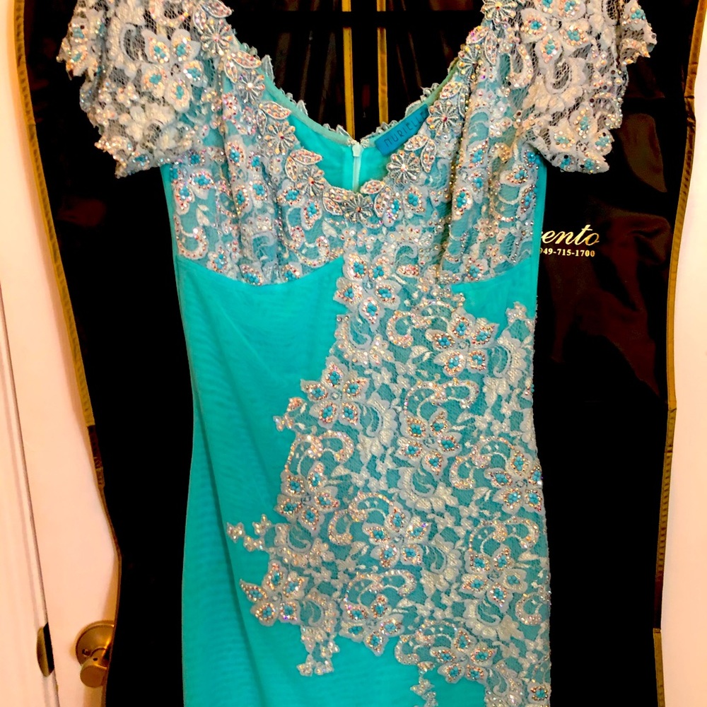 Nurielle Couture Swarovski Crystals Teal Dress